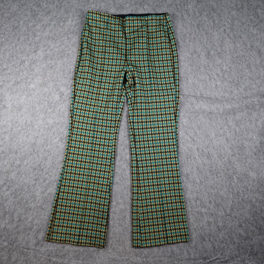 Maeve Pants Women Extra Small Green Yellow Houndstooth Pull On Flare Anthro